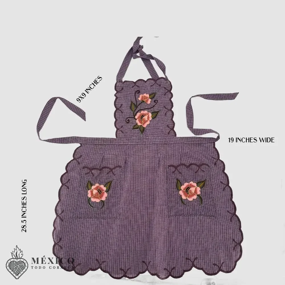 Mexican Embroidered Bib Apron for Women – Multicolor with Floral Design
